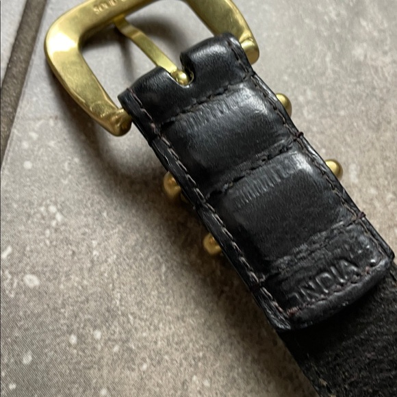 Dark Brown Leather Belt with Solid Brass Buckle - Picture 4 of 7